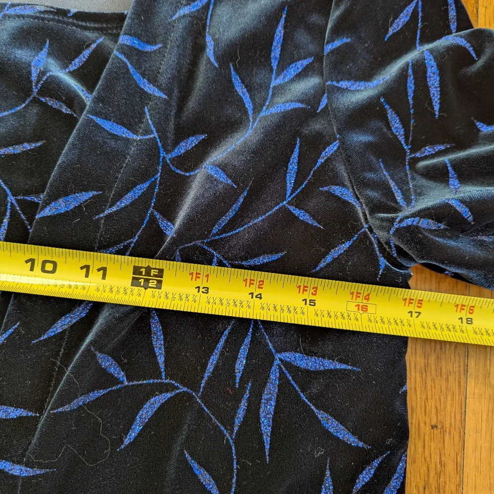 90s Whimsygoth Glittery Blue & Black Velvet Long Sleeve Dress & Cardigan Set